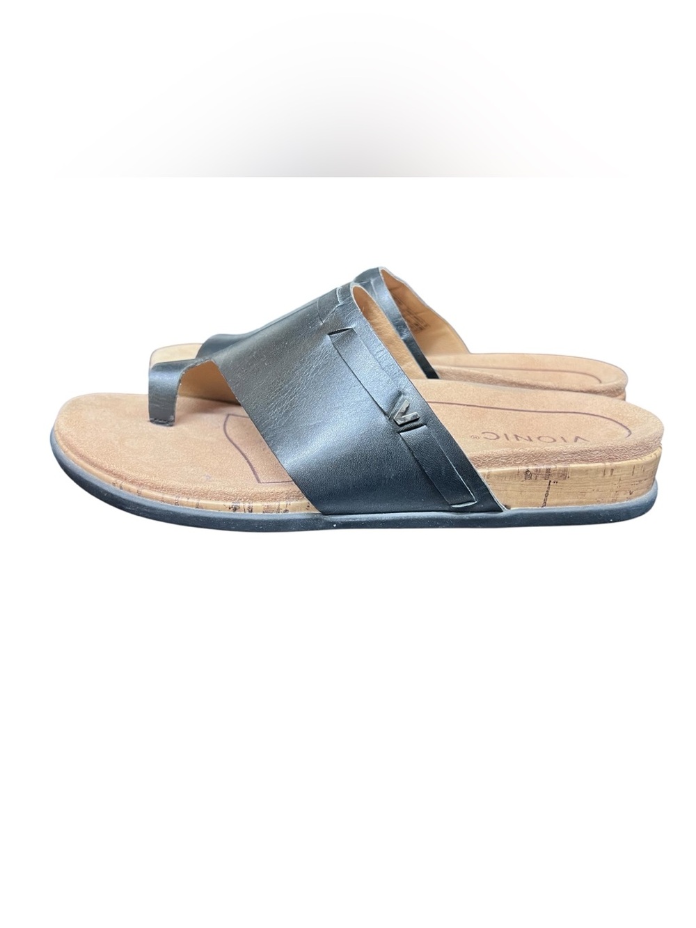 Vionic Cindy black leather thong slide sandals sz 9.5